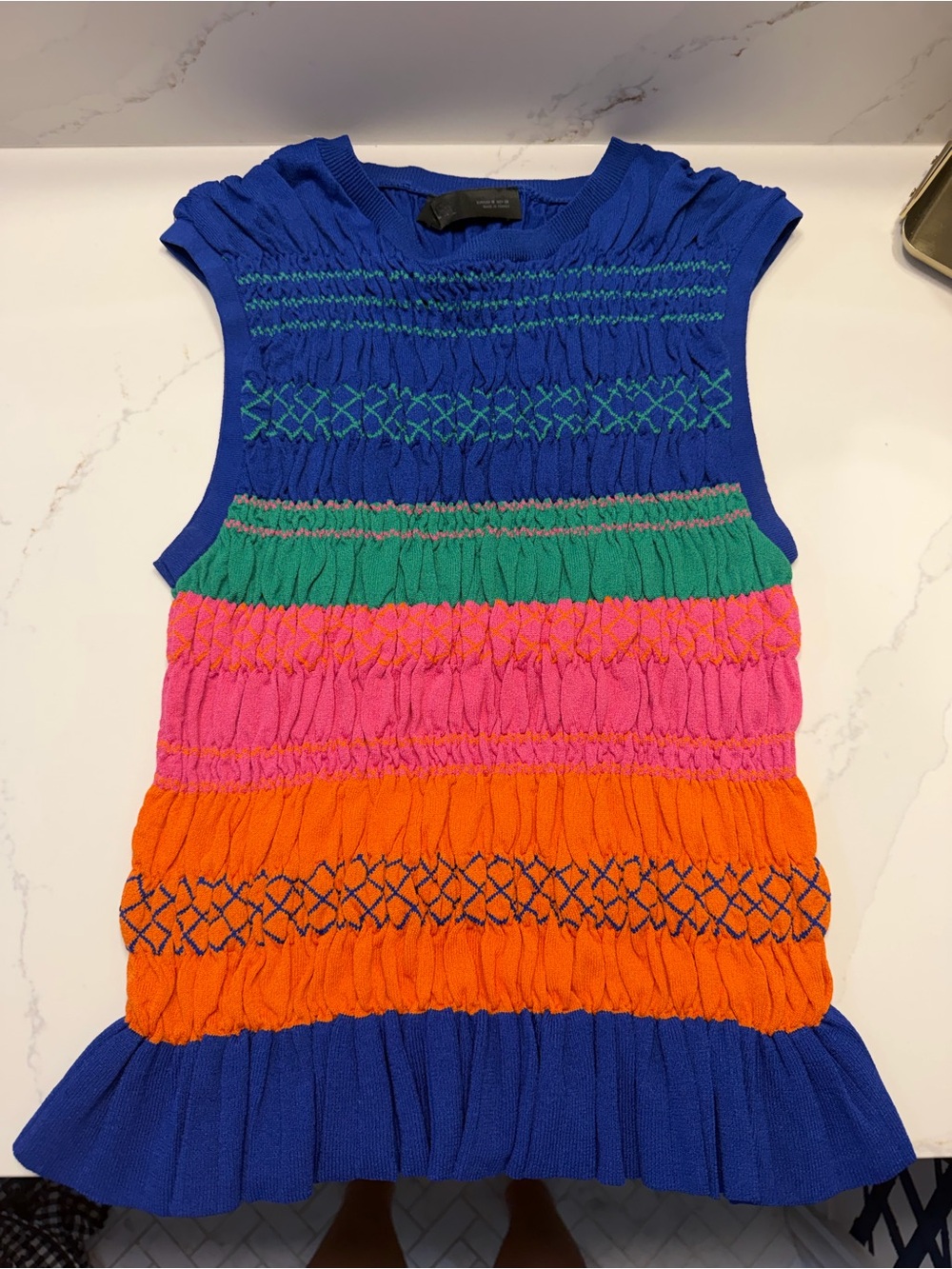 Zara Multicolor Pleated Knit Sleeveless Top - Blue, Green, Pink, Orange